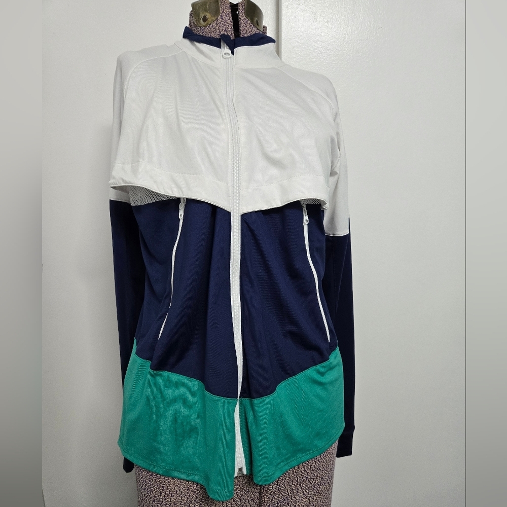 Womens Lucky in Love Colorblock Jacket White Blue Green Tennis Vented Size Large